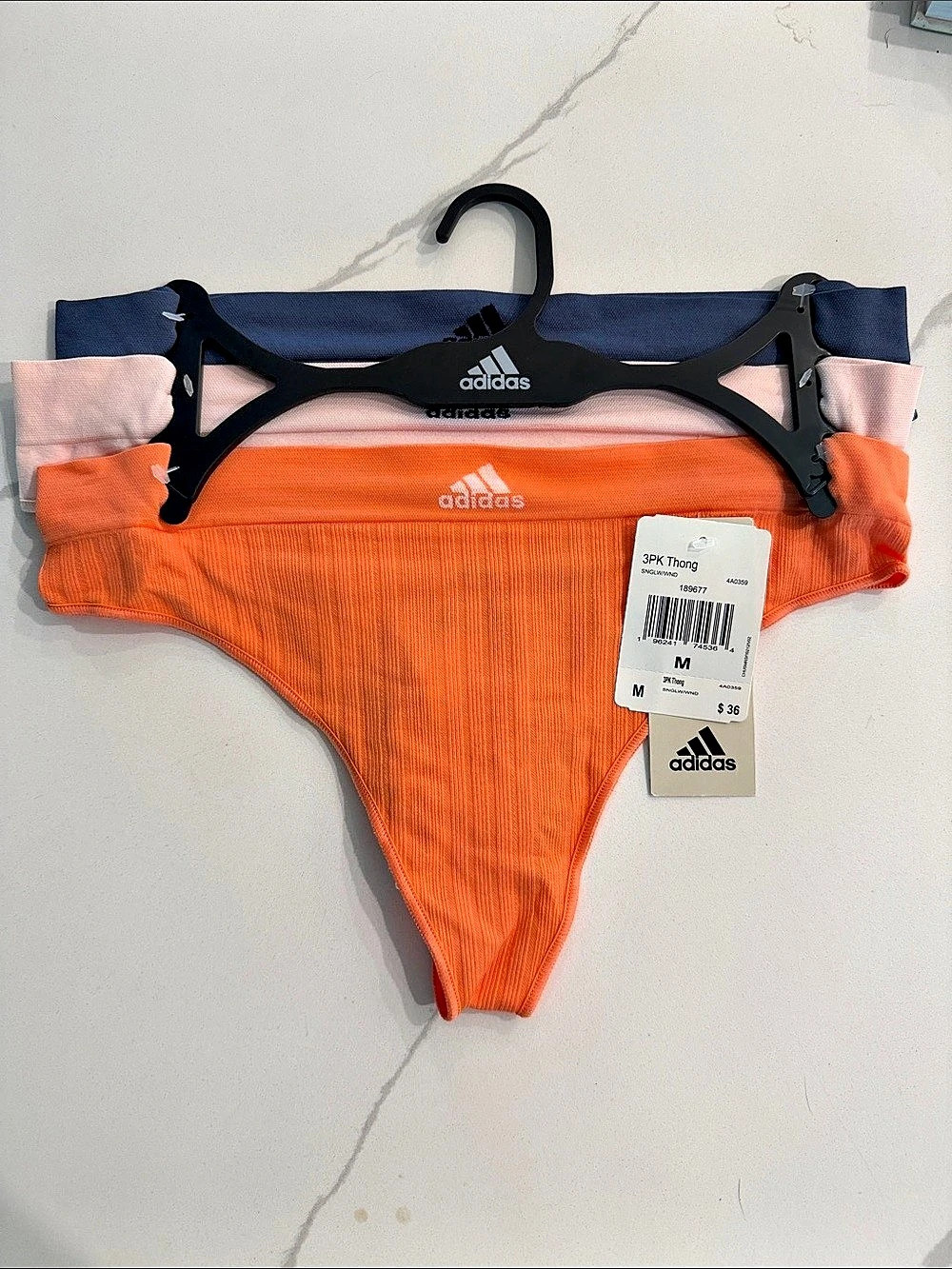 adidas 3PK Thong 3-Pack Orange Pink & Blue Size Medium